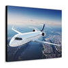 Airplane Cruising Over City Canvas Gallery Wrap
