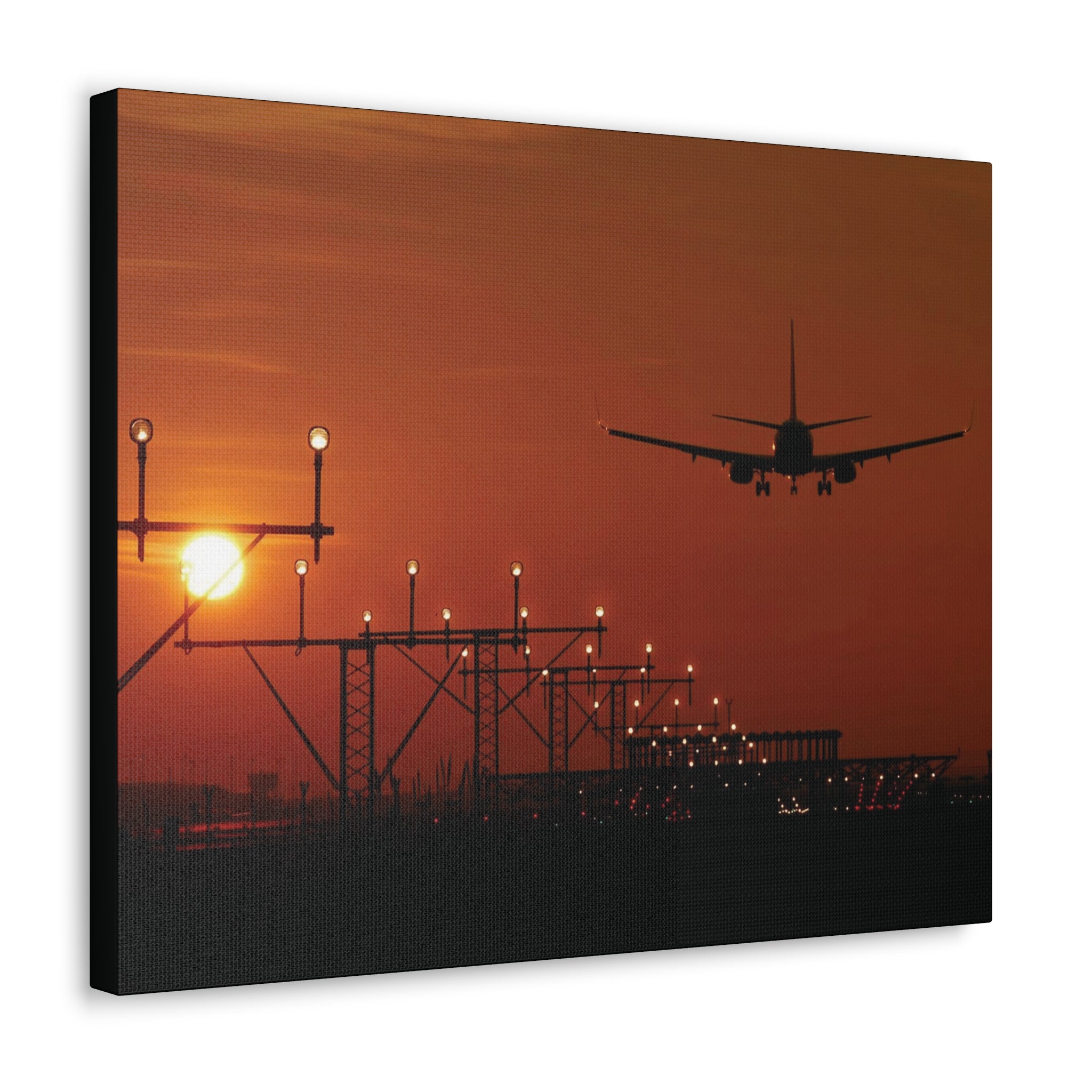 Airplane Sunset Landing Canvas Gallery Wrap