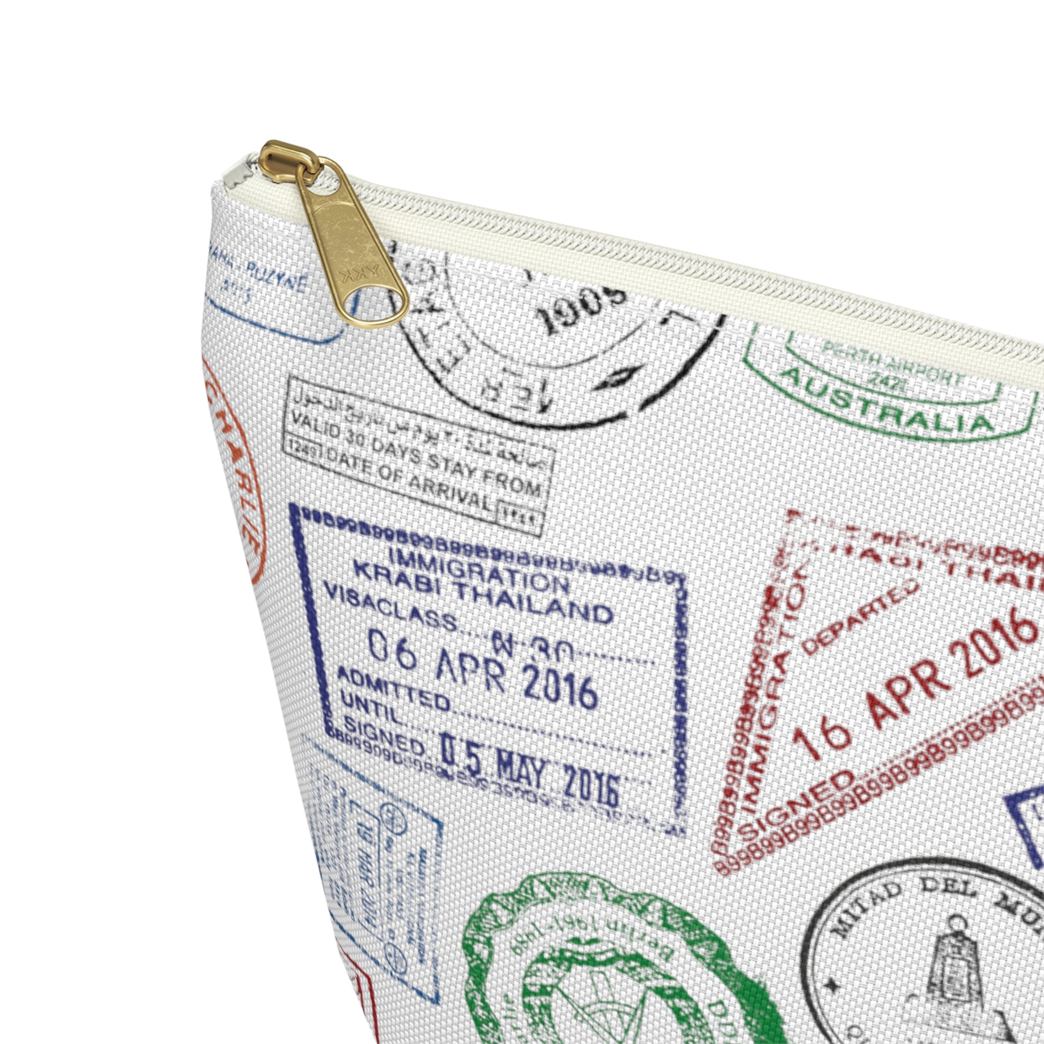Passport Stamps T-Bottom Accessory Pouch