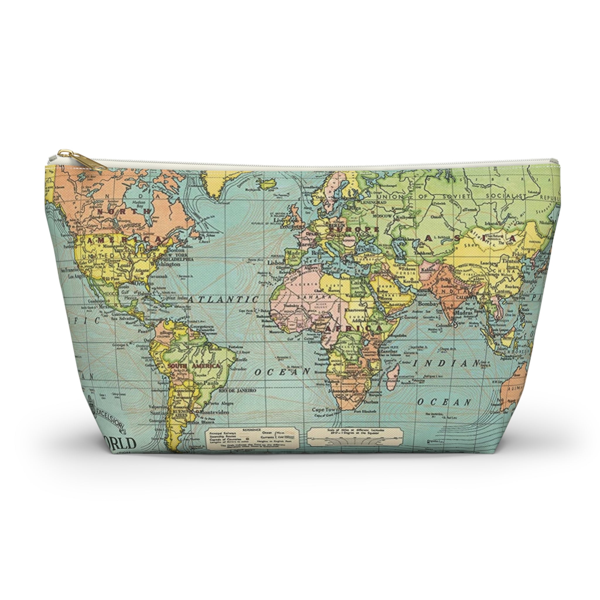 Vintage World Map T-Bottom Accessory Pouch