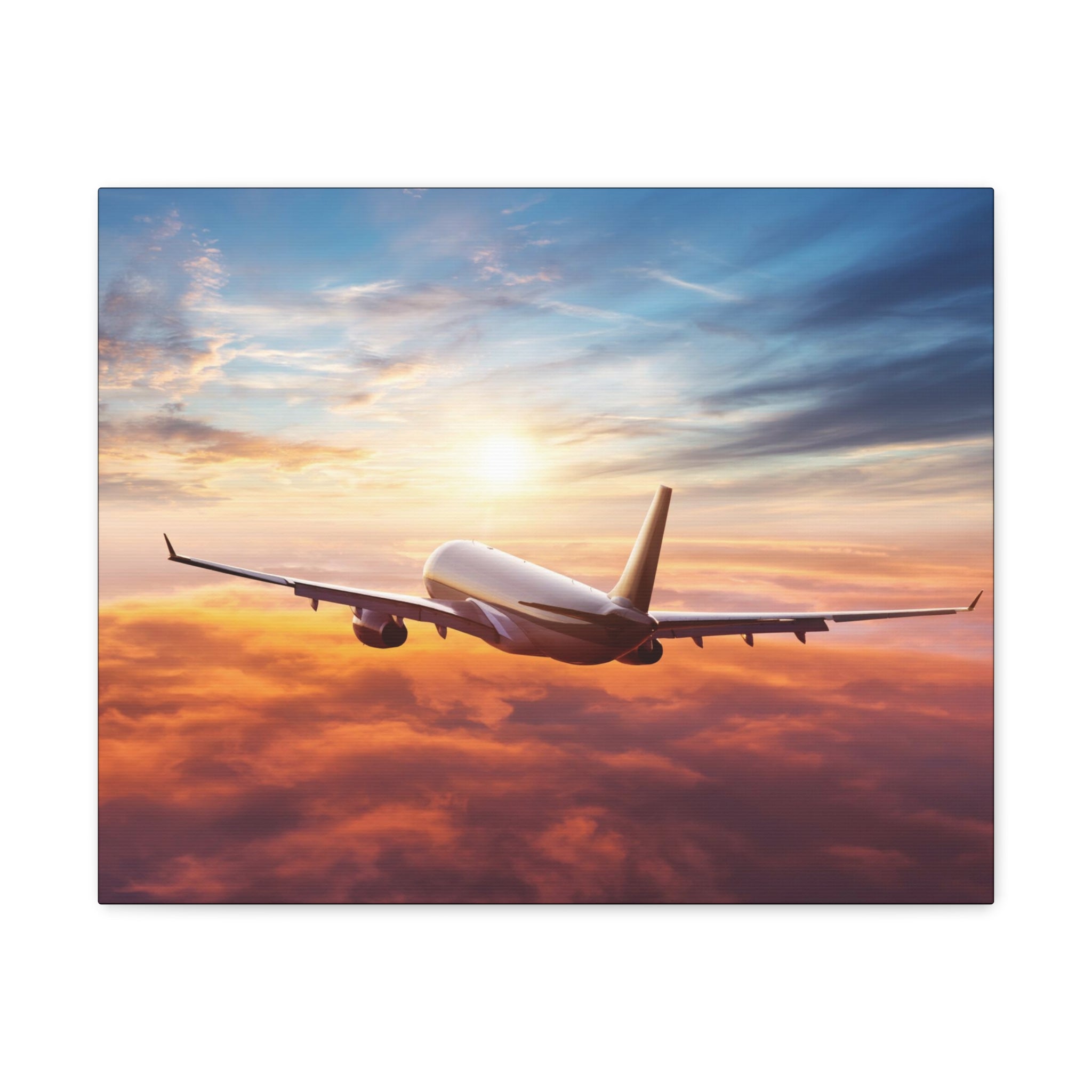 Jet Flying Over Clouds at Sunset Canvas Gallery Wrap