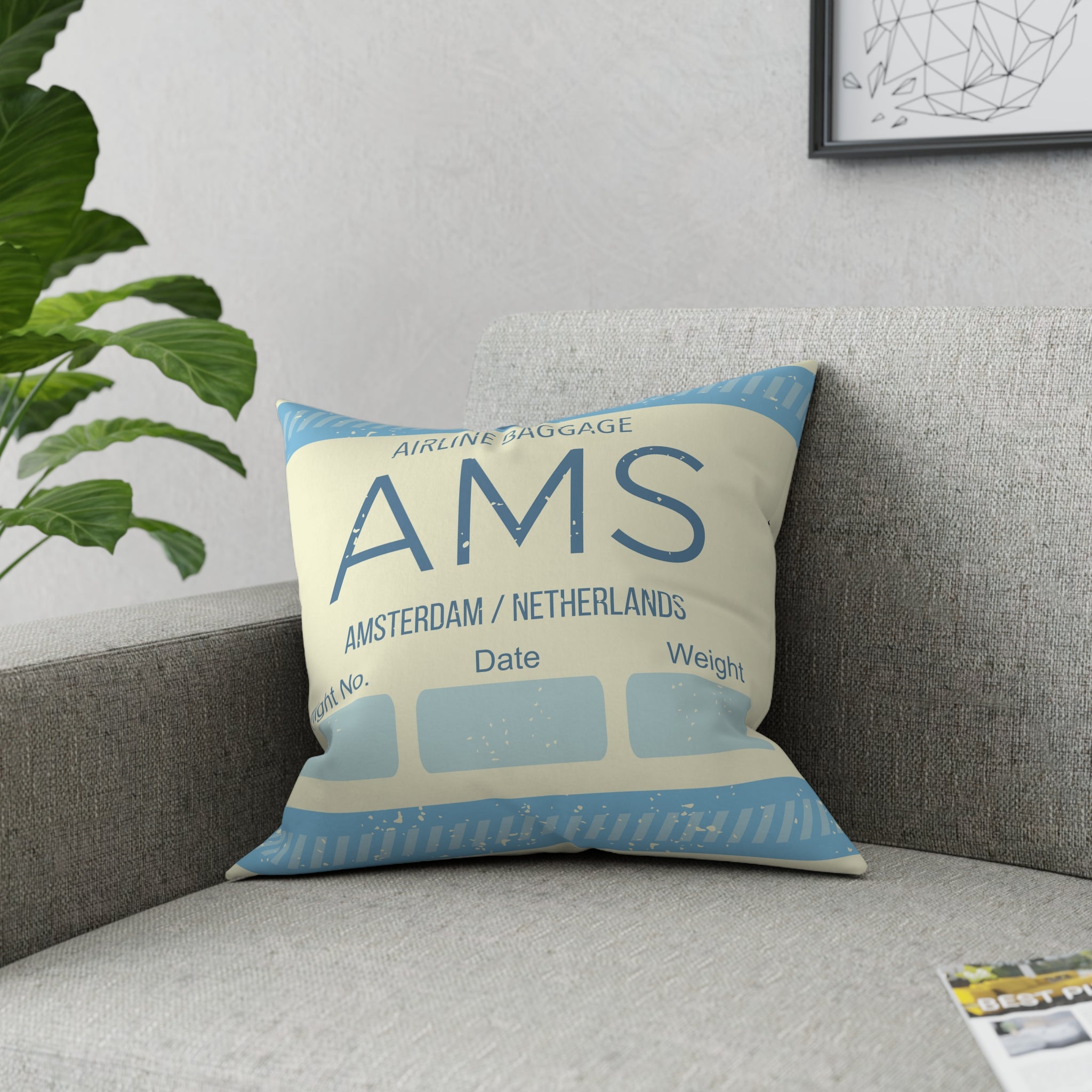 Airport Code (AMS) Broadcloth Pillow
