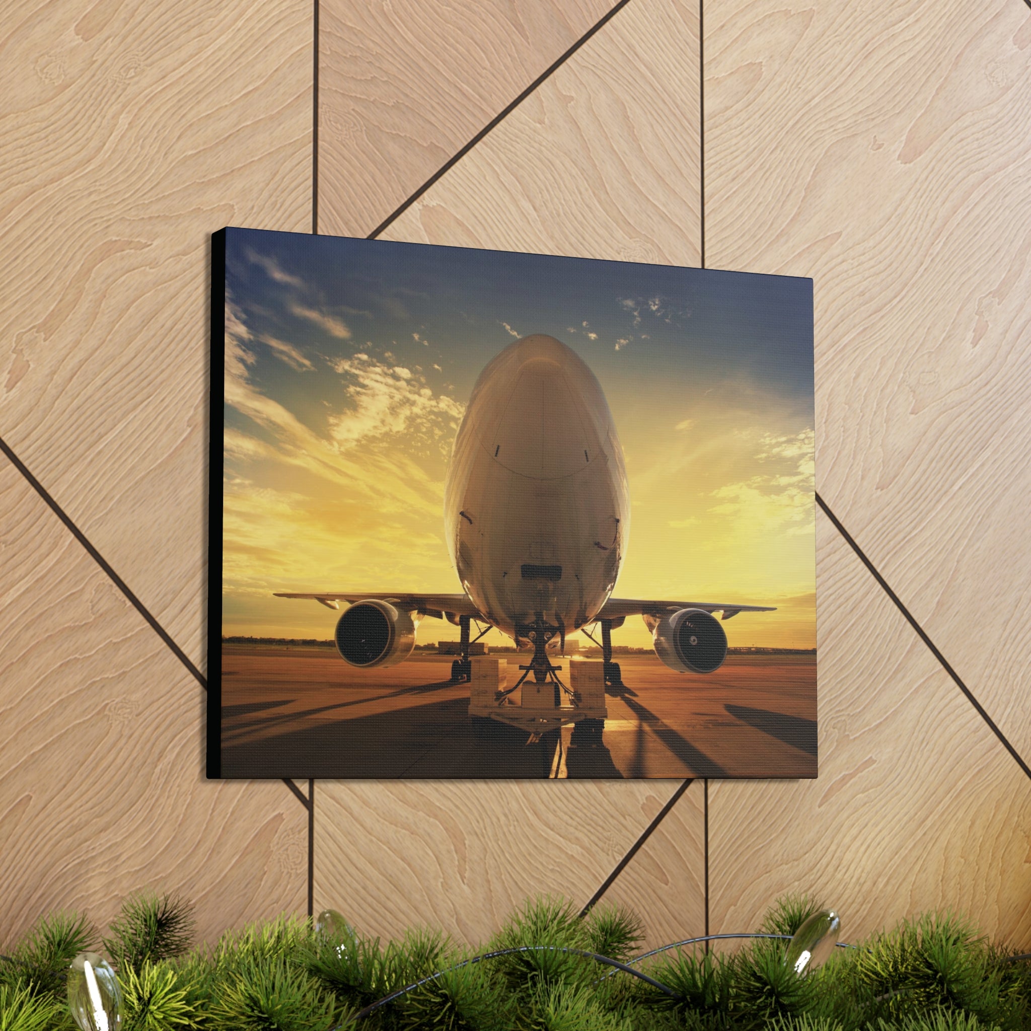 Commercial Jet Sunset Canvas Gallery Wrap