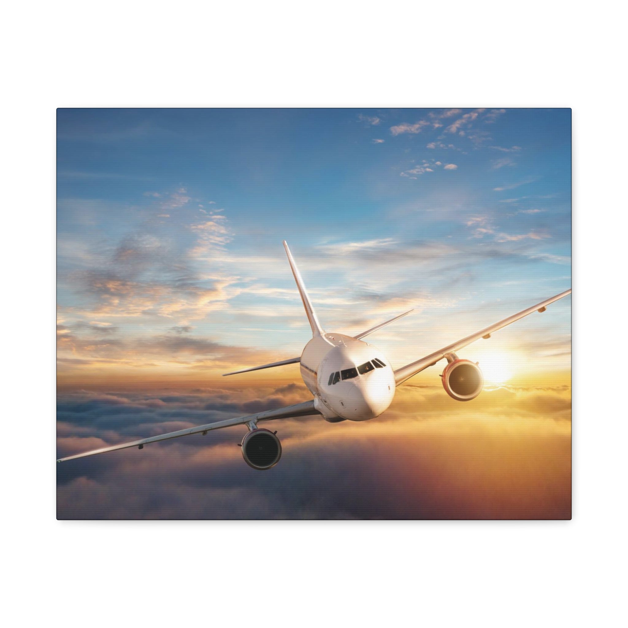 Airplane Cruising at Sunset Canvas Gallery Wrap