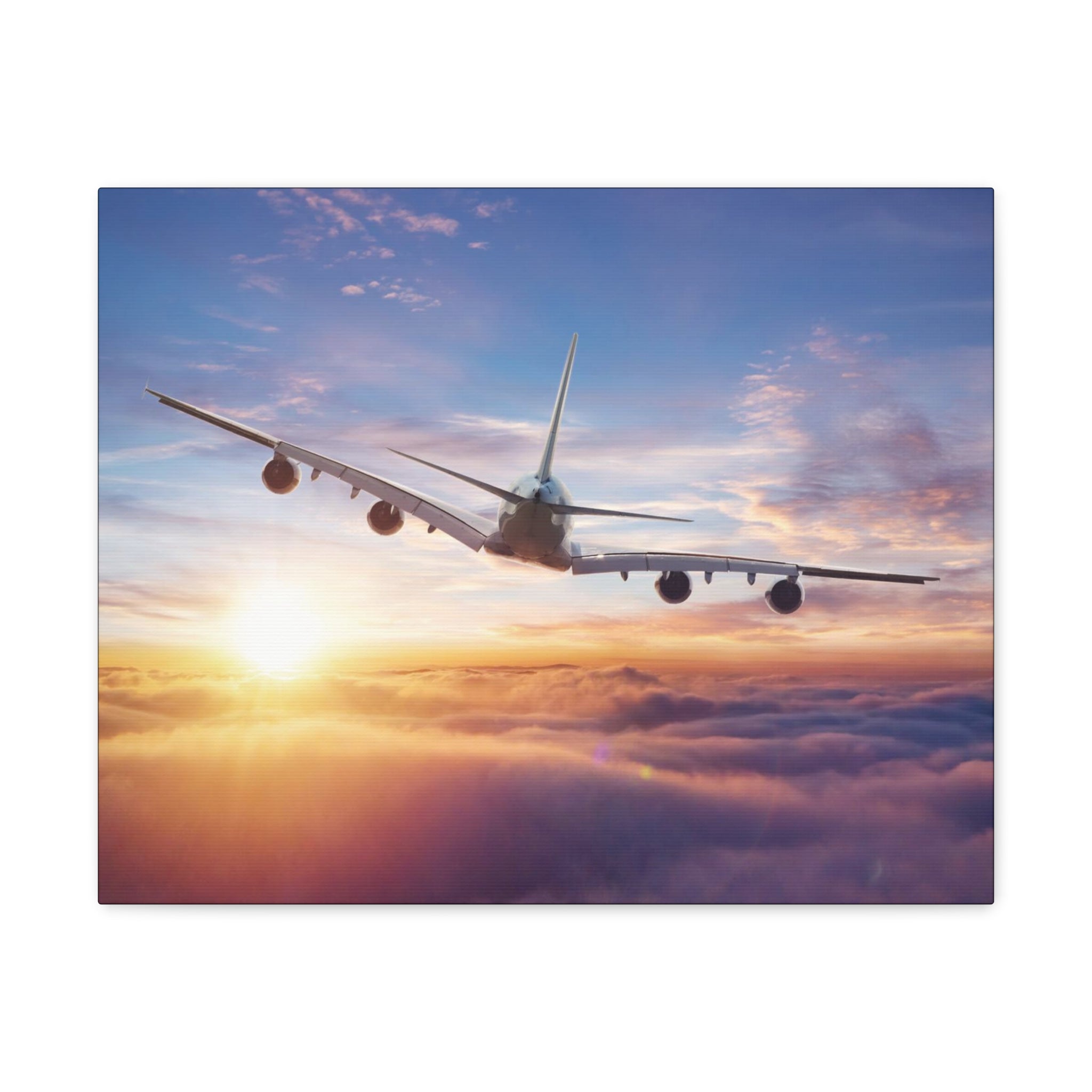 Jumbo Jet Flying Into Sunset Canvas Gallery Wrap