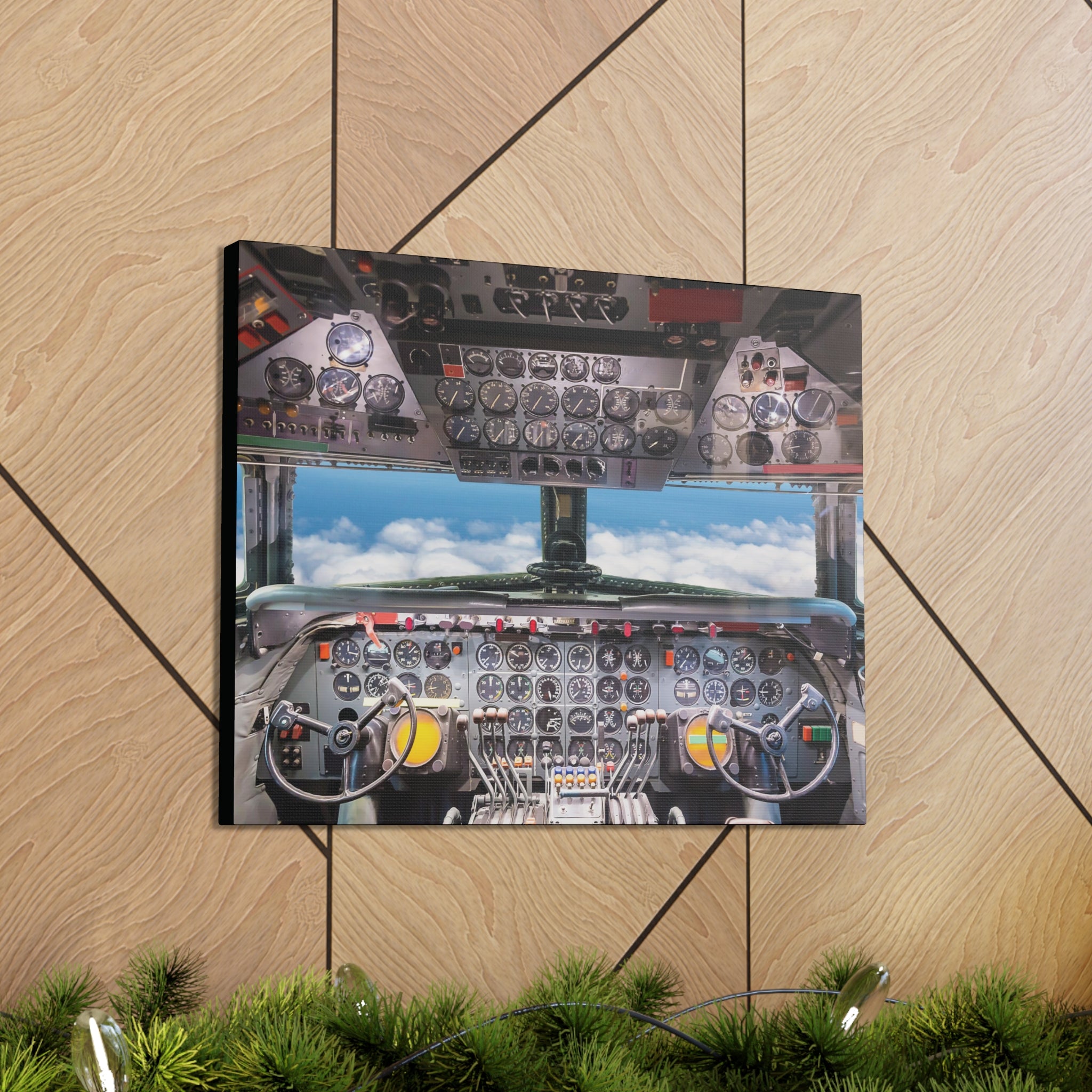 Vintage Airplane Cockpit View Canvas Gallery Wrap