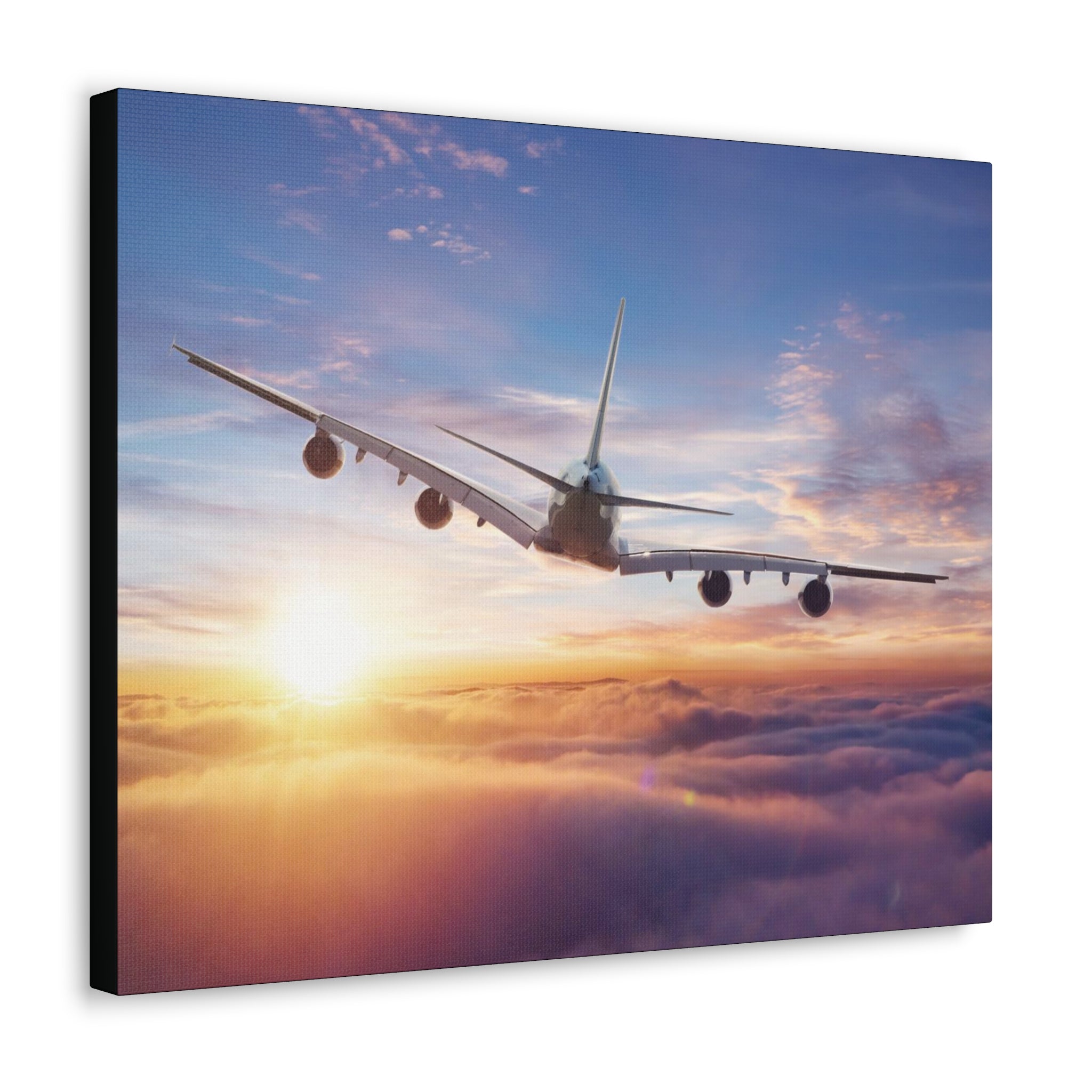 Jumbo Jet Flying Into Sunset Canvas Gallery Wrap