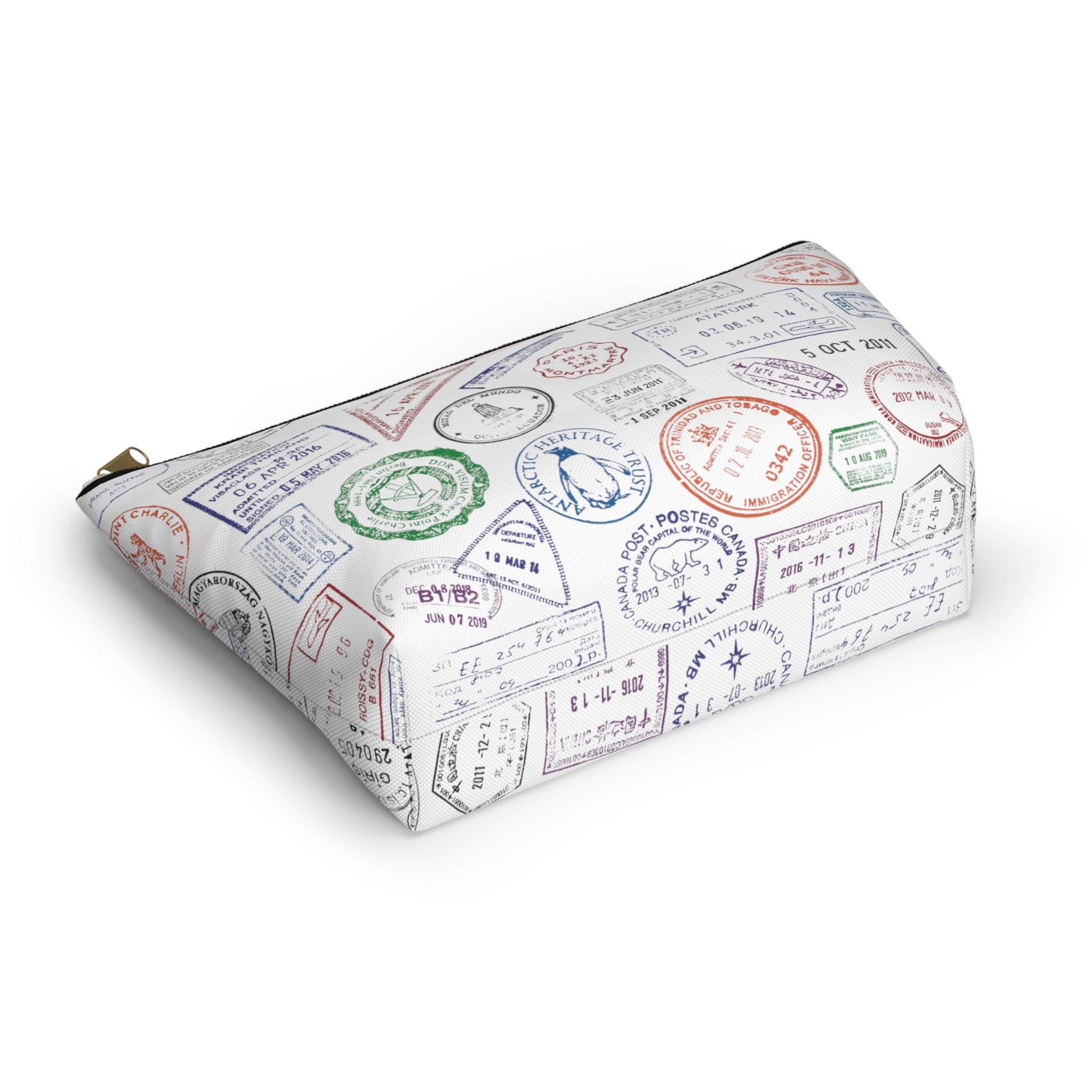 Passport Stamps T-Bottom Accessory Pouch