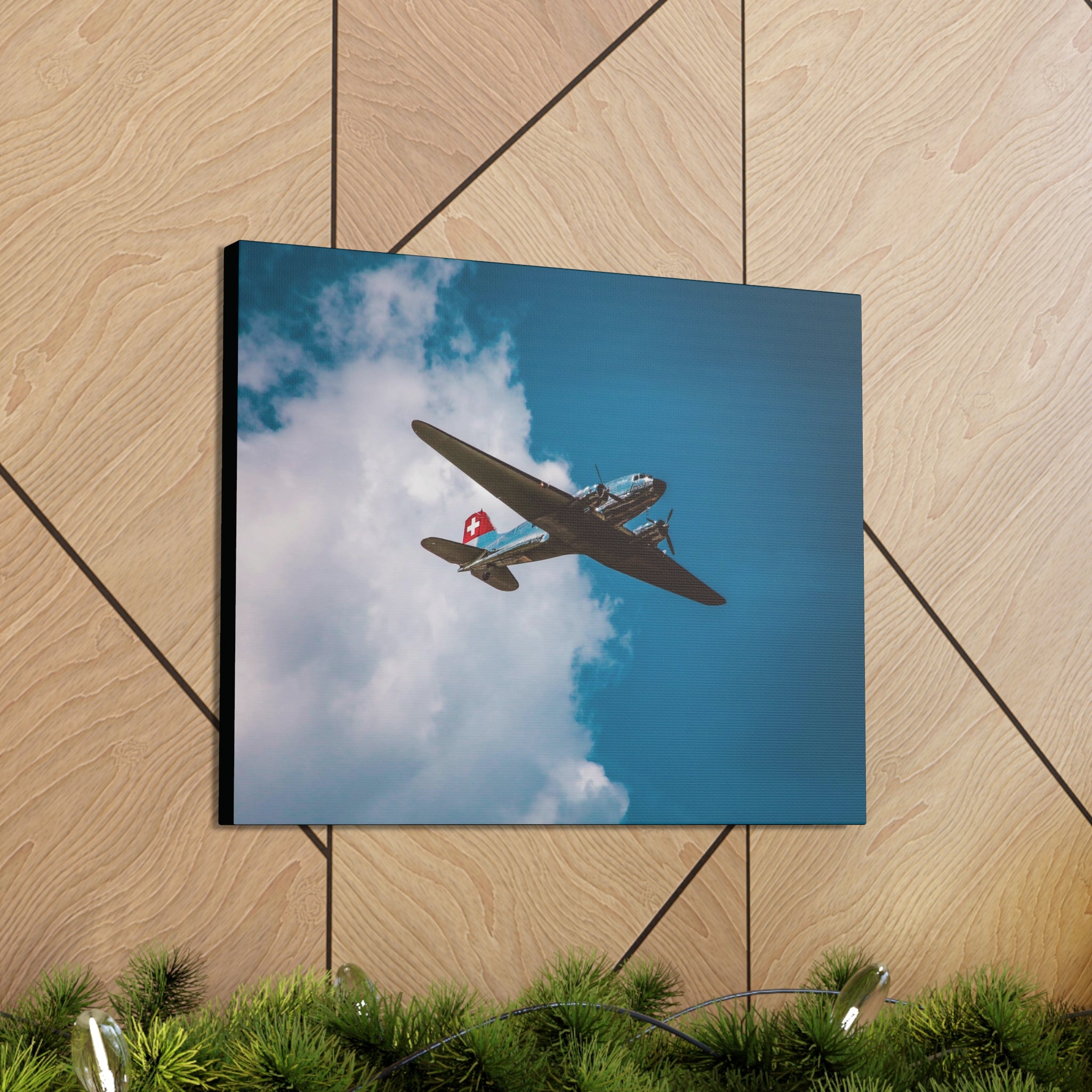 Vintage Silver Plane & Blue Sky Canvas Gallery Wrap