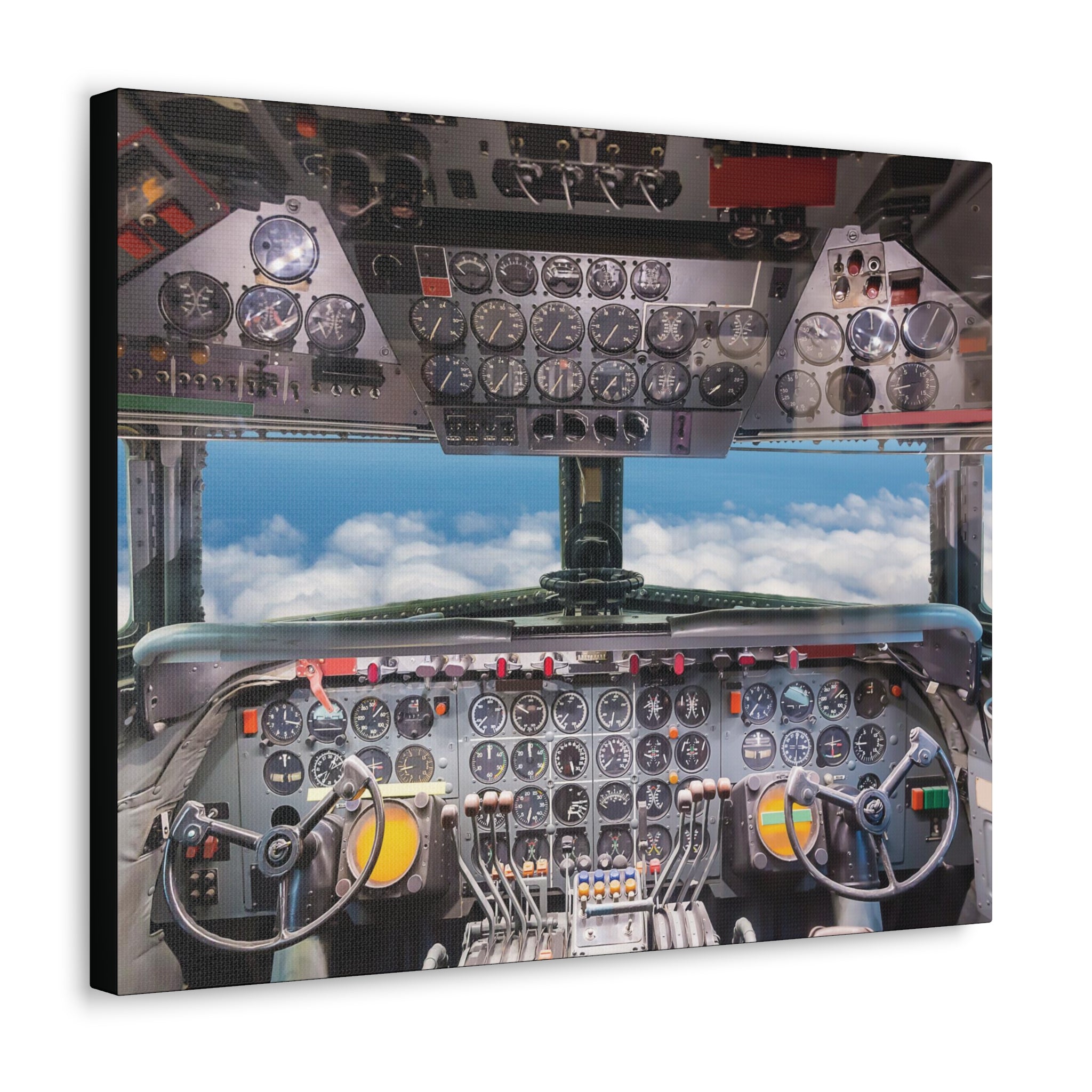 Vintage Airplane Cockpit View Canvas Gallery Wrap