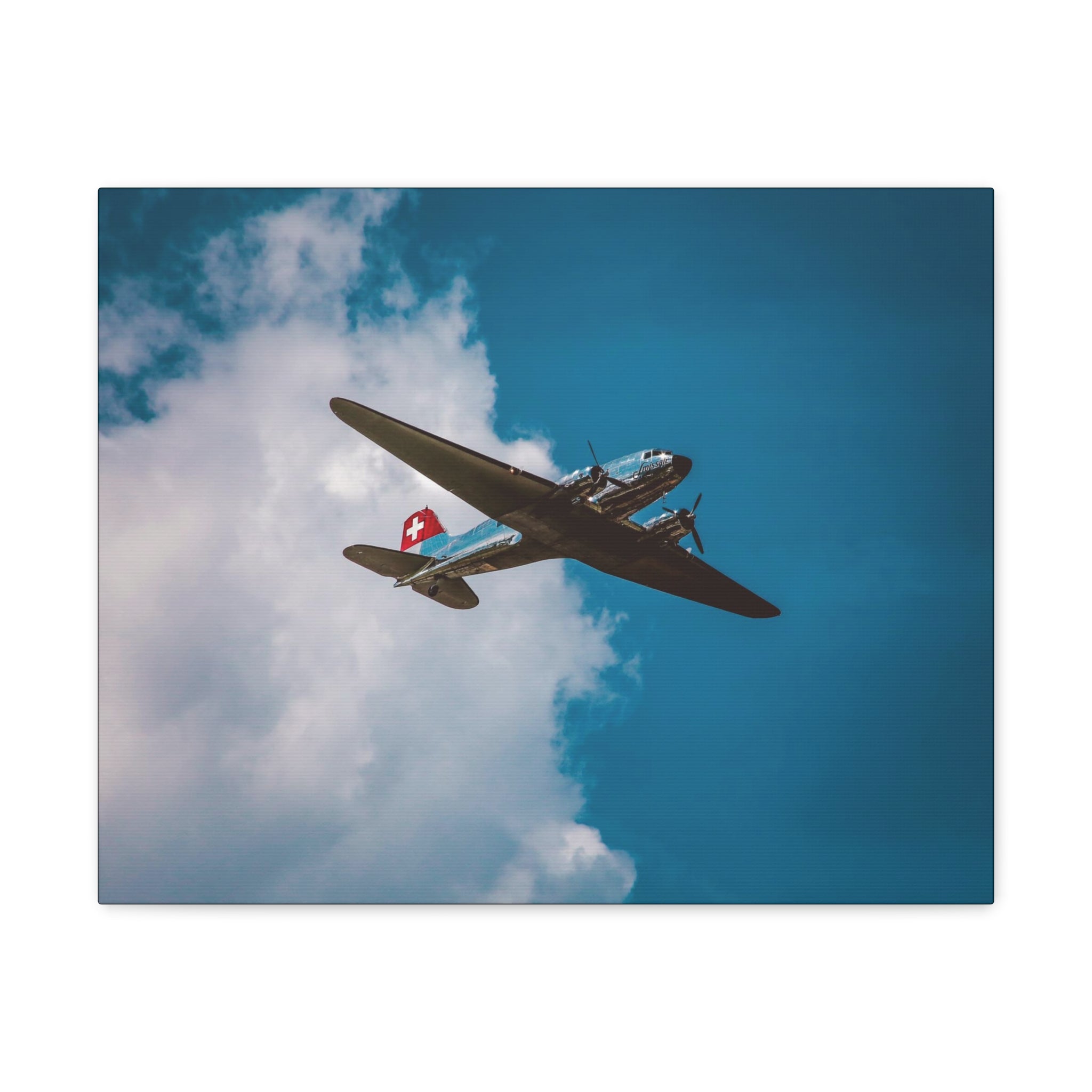 Vintage Silver Plane & Blue Sky Canvas Gallery Wrap