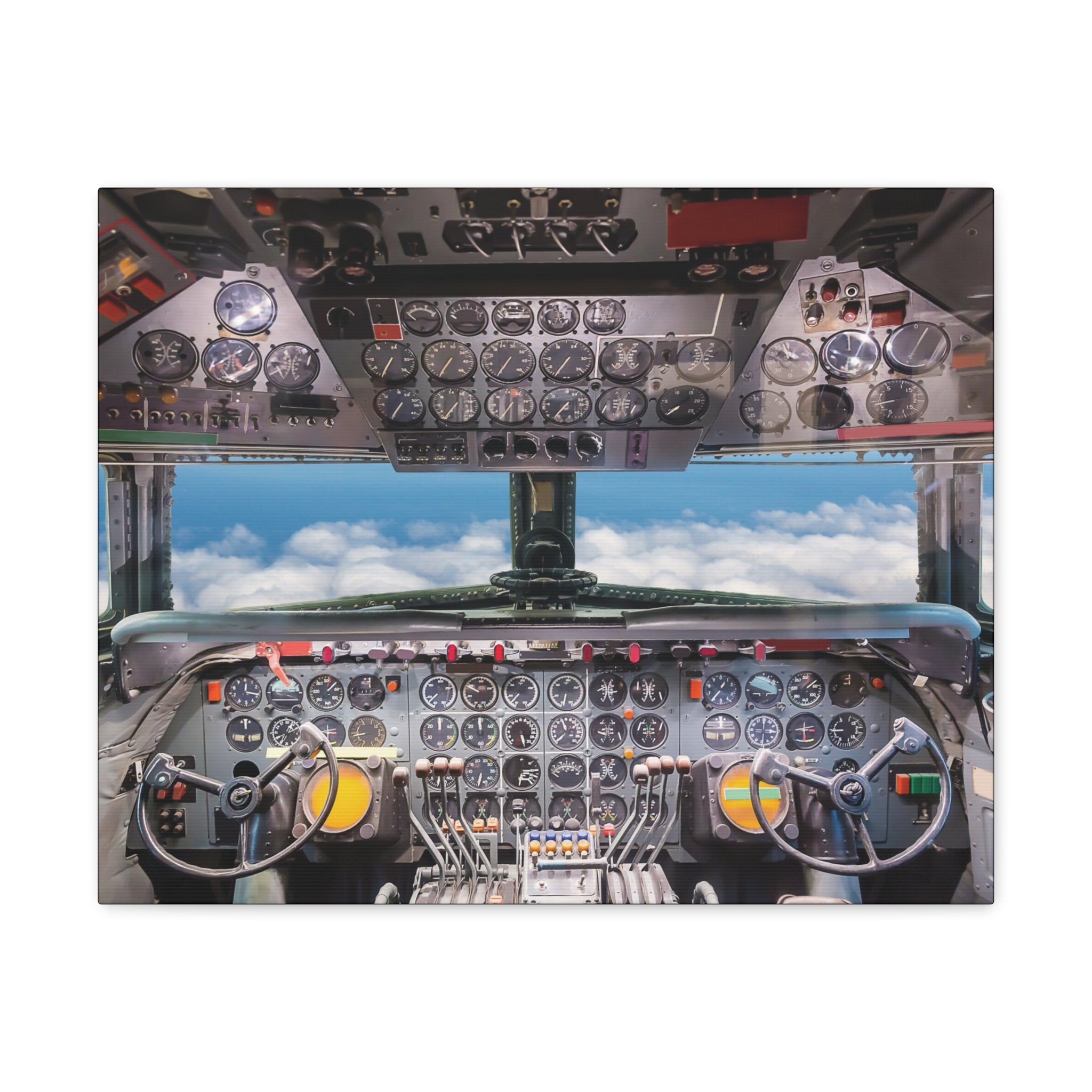 Vintage Airplane Cockpit View Canvas Gallery Wrap