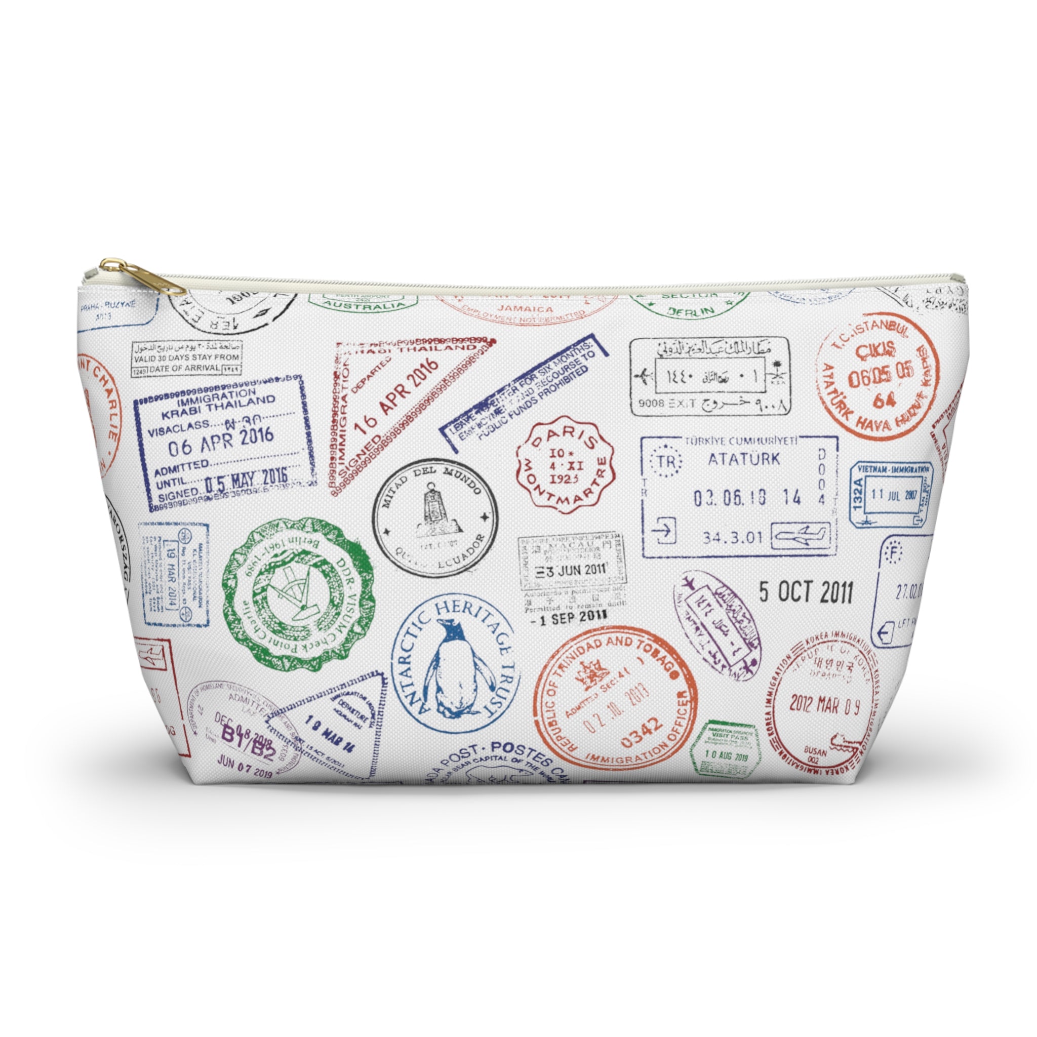 Passport Stamps T-Bottom Accessory Pouch