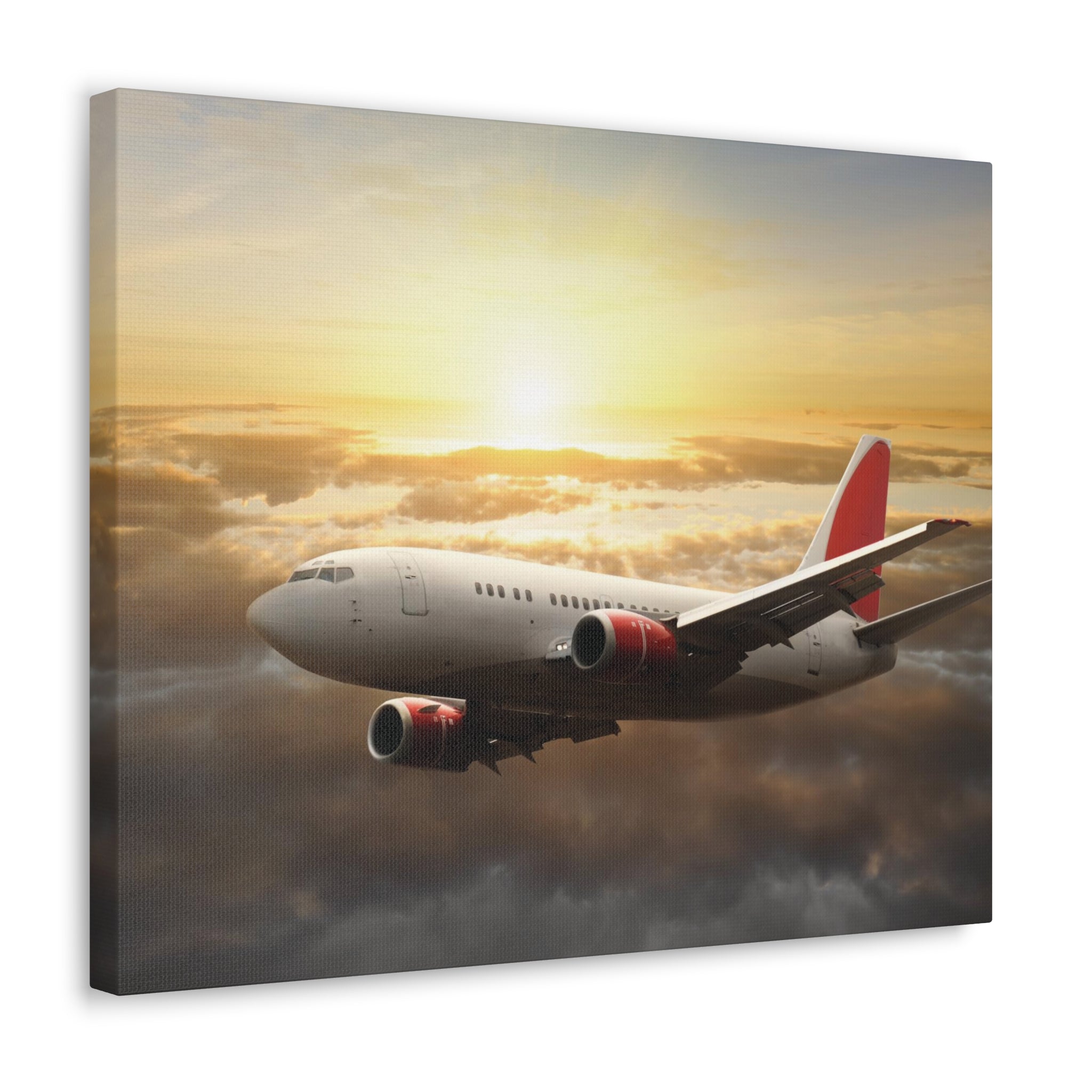 Commercial Jet Above Clouds at Sunset Canvas Gallery Wrap