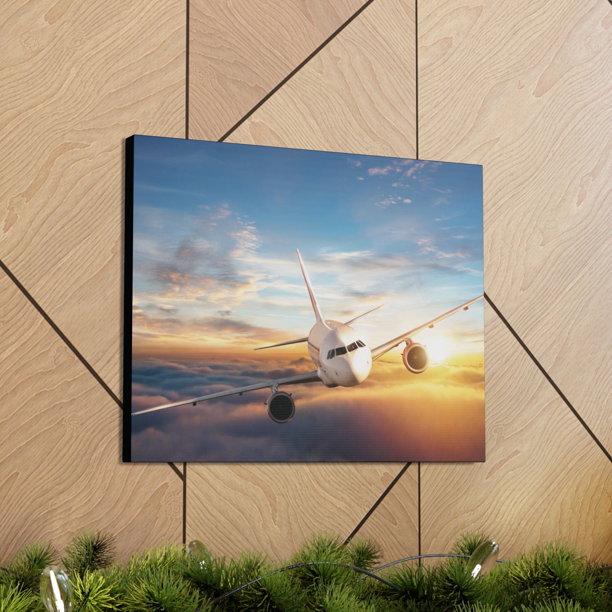 Airplane Cruising at Sunset Canvas Gallery Wrap